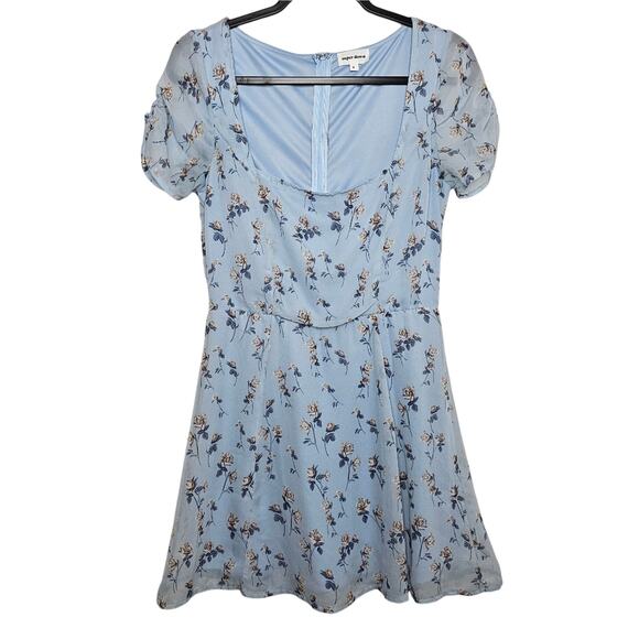 Superdown Light Blue Floral Frankie Flare Mini Dress Size Small Wedding Guest - Picture 2 of 10